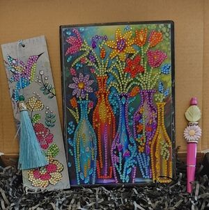 Colorful Beaded Art Set with Bookmark and Pen